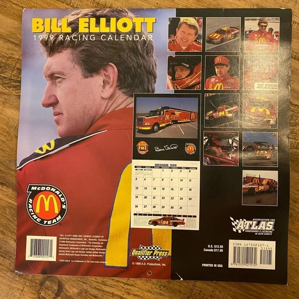 Vintage 1999 Bill Elliott Racing Calendar. Excellent Pre owned condition.